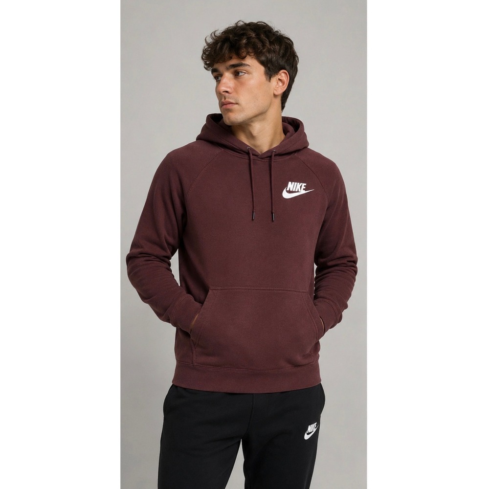 Nike Mens Sportswear Club‎ Fleece Hoodie Maroon Burgundy Pullover Sweatshirt S